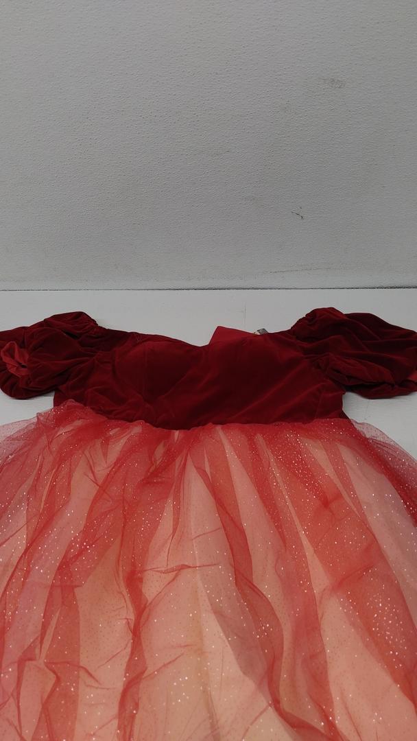BJCYYN Short Puff Sleeves Sparkly Tulle Ball Gown Prom Dress Quinceanera Dress (as1, Alpha, m, Regular, Regular) Red Medium