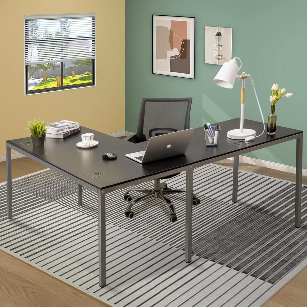 GOOD & GRACIOUS L-Shaped Gaming Desk, 60x55 Inch L Shape Desk, Corner Desk for Home Office, Modern Home Office Study Writing Workstation L Table, Easy Assembly, Black&Gray