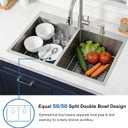 SHACO 33x22 Inch 50/50 Double Bowl Drop In Kitchen Sink 16 Gauge 33 Inch Stainless Steel Kitchen Sink Top Mount with Grid and Accessories