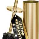Gold Toilet Brush and Holder Set - Brushed Stainless Steel Gold Toilet Bowl Brush and Holder with Replaceable Head, Removable Inner Bowl, and Splash Protection - Dense Bristles for Thorough Cleaning