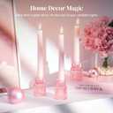 Glasseam Glass Tapered Candlestick Holders: 10 Pcs Ribbed Pink Candle Sticks Holder Decor Modern Fluted Taper Candle Holders Set for Table Centerpiece Pink Wedding Decor Valentine Dinner Parties