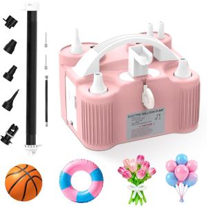 AXHJ Electric Balloon Pump, Portable Electric Air Balloon Pump Dual Nozzle Air Blower Pump, Balloon Inflator for Party Decorations (Pink)