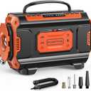 Tire Inflator Portable Air Compressor, 12V DC 110V AC Car Tire Pump, Air Mattress Pump with Inflation & Deflation Mode, Dual Powerful Motors Air Pump for Car, Bicycle, Air Mattress (Orange)