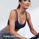 Yoga Sports Workout Bras for Women Seamless Molded Cup Spaghetti Double Strap Bra Wirefree Scoop Neck Tank Top Bras (Blue, L)