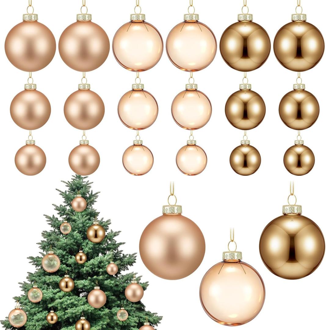 18 Pcs Glass Christmas Ball Ornament Set 1.18'' 1.57'' 2.36'' Christmas Tree Decoration Baubles Matte Shiny Clear Hanging Glass Balls Bulk for Xmas Tree Party Holiday Decor Gifts(Gold)