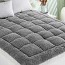 Cymula Pillow Top Mattress Topper Queen, Thick Queen Size Mattress Topper for Back Pain Sherpa Mattress Pillow Top Pad with Plush Fluffy Down Alternative Mattress Cover with 8-21" Deep Pocket, Grey