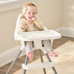 Regalo Baby Basics High Chair for Babies and Toddlers, Baby High Chair with Removable Oversized Tray & Cup Holder, 5-Point Harness, Easy to Clean Toddler High Chair, White