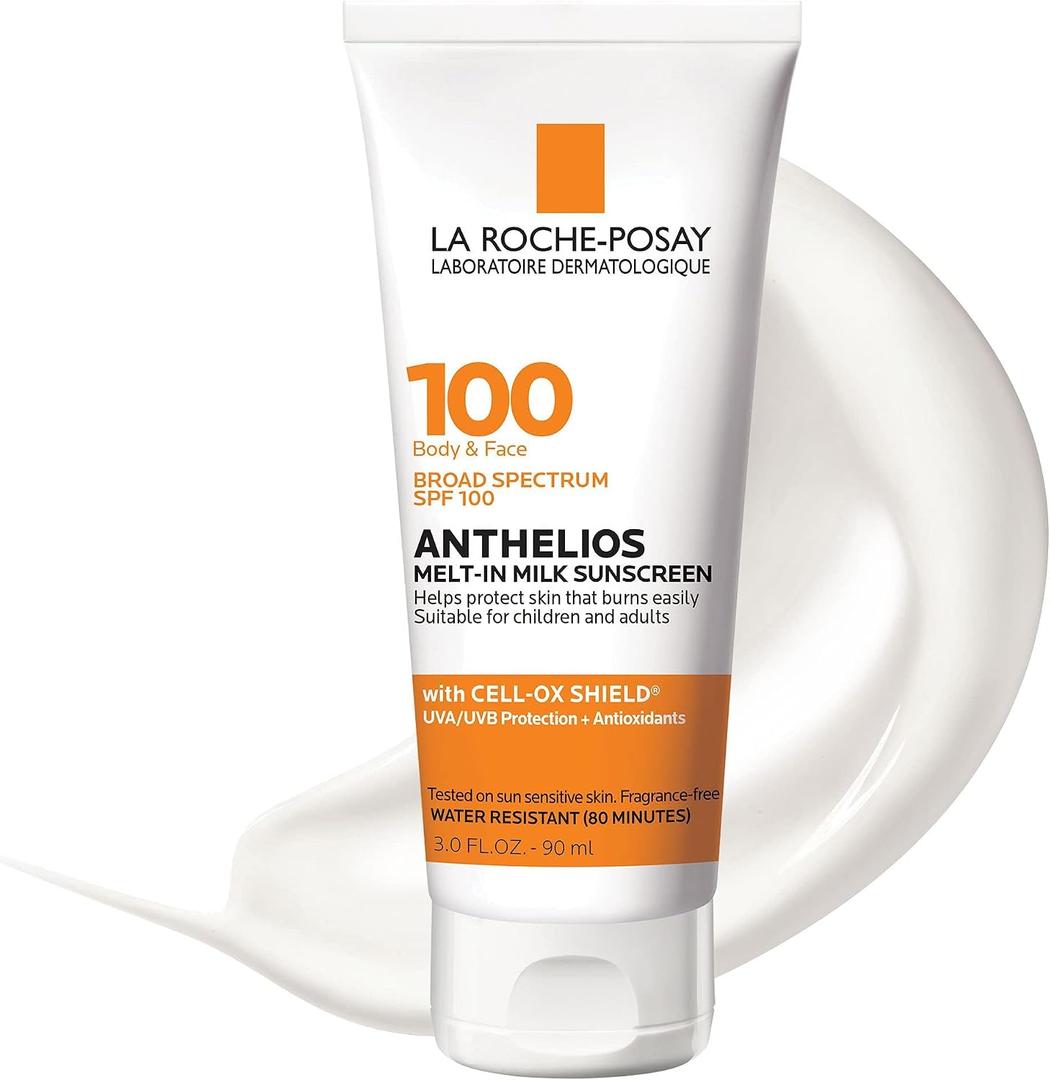 La Roche-Posay Anthelios Melt-in Milk Body & Face Sunscreen Lotion Broad Spectrum SPF 100, Oxybenzone & Octinoxate Free, Sunscreen Cream for Kids, Adults & Sunscreen, Sensitive Skin, Unscented