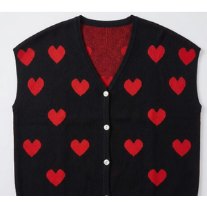 Saodimallsu Womens Cute Heart Valentines Cardigans Oversized Short Sleeve Button V Neck Lightweight Knit Sweater Tops