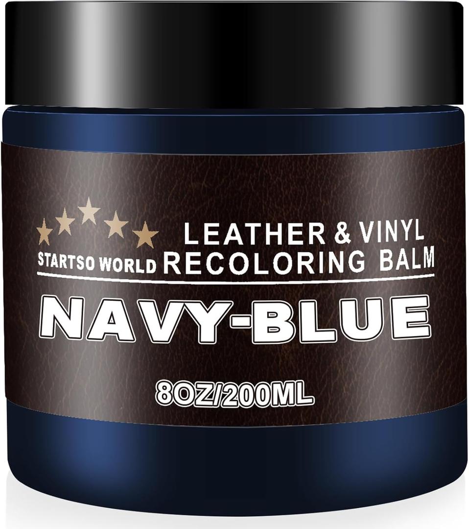 STARTSO WORLD Leather Recoloring Balm, Navy Blue Leather Repair Kit for Furniture, Leather Dye, Leather Color Restorer for Couches, Leather Couch Paint | Repair, Restore & Renew Old, Faded Leather