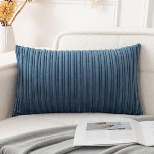 UGASA 14x20 Inch Pillow Cover Pack of 1 Soft Boho Stripe Corduroy Long Rectangular Lumbar Cushion Cover Farmhouse Decorative Throw Pillowcase for Bed, Couch, Sofa, Bedroom, Living Room, Dusty Blue