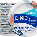 Dixie Large Paper Plates, 10 Inch, 204 Count, 2X Stronger*, Microwave-Safe, Soak-Proof, Cut Resistant, Disposable Plates For Everyday Breakfast, Lunch, & Dinner Meals