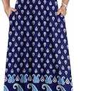 AUSELILY Maxi Dresses for Women Floral Print Beach with Pockets XL