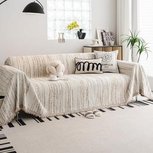 Chenille Couch Cover Pet Friendly, Sofa Cover Washable, Reversible Sofa Slipcover for Sectional Sofa, Loveseat, 2 or 3 Cushion Couch, Corner Sofa, Futon Cover (71" X 134", Khaki)