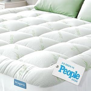 Niagara Sleep Solution Ultra Soft Full Size Mattress Topper - Viscose Made from Bamboo Pillow Top Mattress Pad for Back Pain Relief - Naturally Cooling for Hot Sleepers, Green
