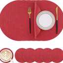 Homaxy Round Faux Leather Placemats and Coasters, Washable Dual-Side Table Mats, Wipeable Heat-Resistant Dining Place Mats for Outdoor and Indoor, Set of 6, Diameter 13 and 3.93 inch, Red