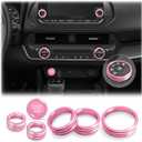 Polodunn for 2026 2025 2024 2023 2022 2021 Nissan Rogue Accessories with 8" Screen, 7pcs Aluminum Alloy Trim Set - A/C, Volume Tune & 4WD Knob Cover, Push Start Button Cover/Ring (Pink)