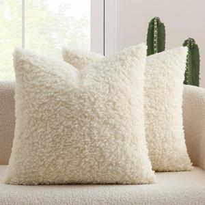 MIULEE Pack of 2 Throw Pillow Covers 20x20 Inch Neutral Cream White Faux Fur Decorative Sherpa Pillow Covers Fuzzy Accent Soft Sheepskin Fleece Cushion Cases for Boho Home Decor Couch Living Room Bed
