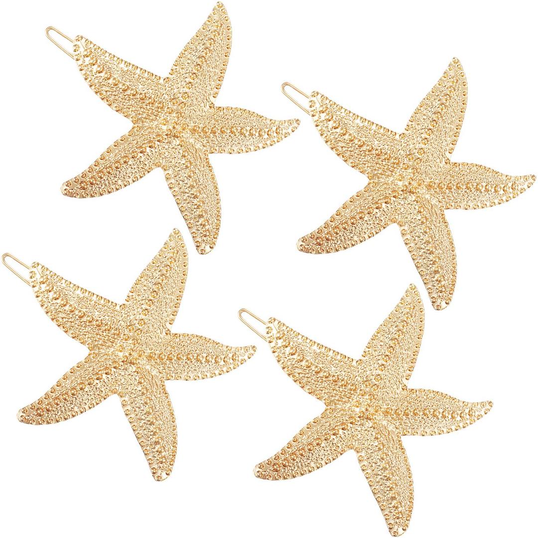 Hicarer 4 Pieces Starfish Hair Clip Metal Sea Star Beach Hair Pins for Women Accessories Halloween Mermaid Cosplay
