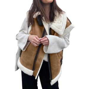 loveimgs Women's Winter Warm Suede Sherpa Leather Vest Jacket Zip Up Sleeveless Lambwool Fur Coat with Pockets, Medium, Brown