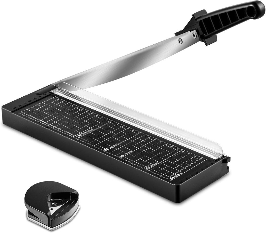 MAKEASY Paper Cutter 12 Inch, 8 Sheet Capacity, Heavy Duty Paper Cutter for Cardstock, Guillotine Paper Trimmer for Crafting, Classroom and Office (Black)