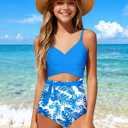 BAVADER Girls Swimsuit Cutout One-Piece Bathing Suit V-Neck Swimsuits for Teens Cute Swimwear with Drawstring Cover Up 13-14y