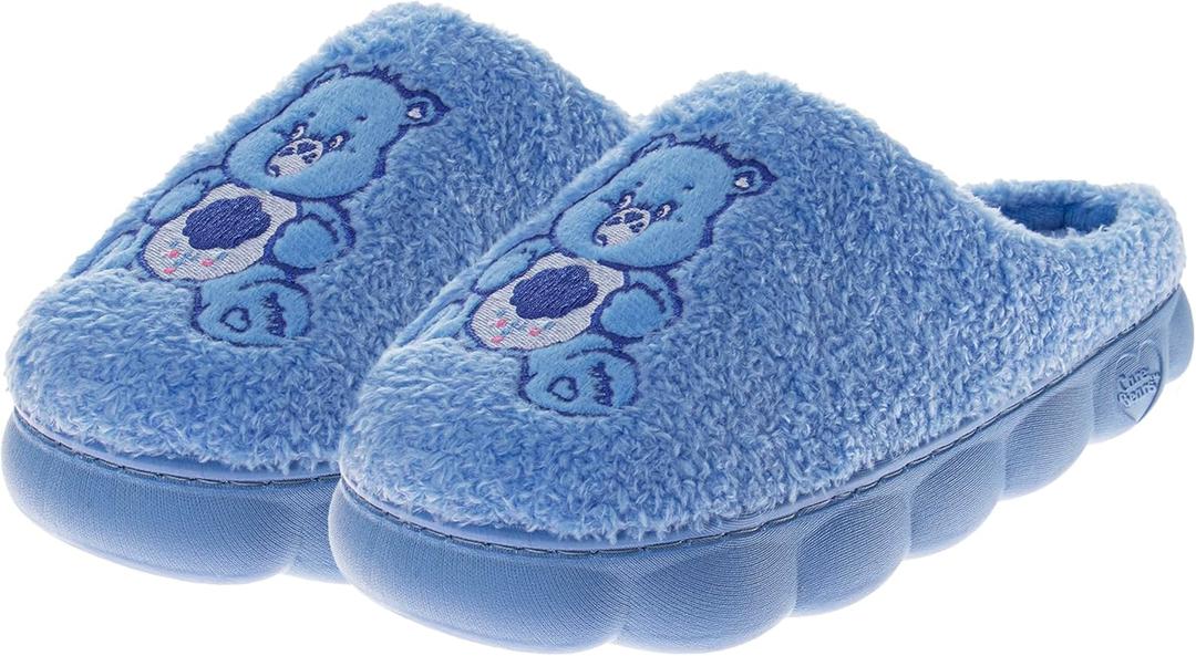 Josmo Care Bear Slippers for Girls Womens Cozy Plush Indoor Shoes Fun Fuzzy Bear House Slippers for Little Kids/Big Kids/Adults (Blue - Grumpy Bear)