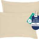 Royale Linens Pillow Shams 2 Pack Standard Size 20x26 Inch- Brushed 1800 Microfiber - Bed Pillow Shams, Wrinkle Resistant Super Soft and Cozy- Back Overlap Closure - Oxford Pillowcase (Standard, Sand)