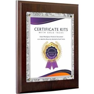 10.5 x 13" Certificate Plaque - Offered in Cherry Wood with an 8.5 x 11" Clear Plexi and Gold Tacks - Easily Display Your Diploma, Sports Certificate or Award
