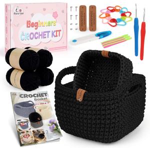 Aeelike 27PCS Beginner Crochet Basket Kit (L&S): Complete Storage Version, Knitting Starter Set with Instruction. for Adults, Ideal Crocheting Gift for Home Decor