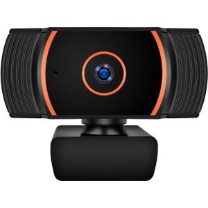 Generic HD Webcam 1080p with Built-in Microphone - 360 Rotation Pan & Tilt - Attachable Desktop Cam Perfect for Remote Work, Online Course Taking, Streaming, & Gaming, Black and Orange, ZHY1566