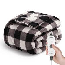 Sunbeam Heated Microplush Buffalo Plaid Throw Blanket - Black/White, 1 ct