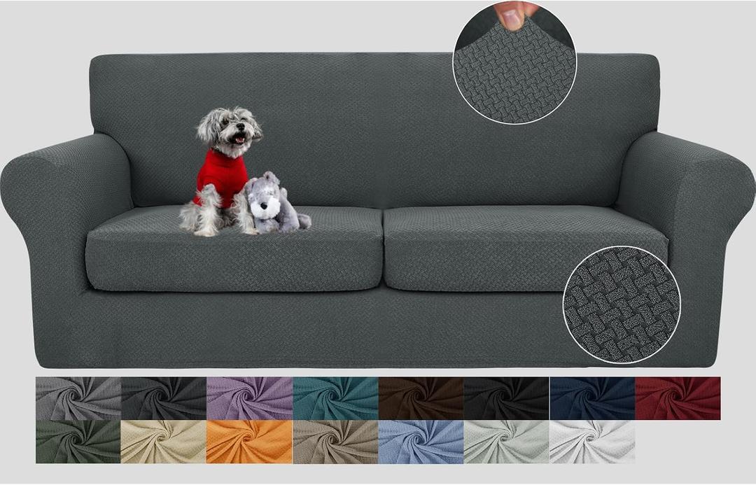JIVINER 3 Pieces Couch Covers for 2 Cushion Couch Stretch Sofa Cover with 2 Extra Large Seat Cushion Covers Thick Fitted Loveseat Sofa Slipcovers for Living Room (XL Loveseat, Dark Gray)