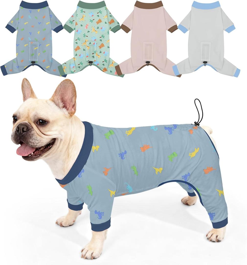 Bienbee Dog Pajamas, 4 Pack Dog Recovery Suit Shedding Suit Cute Soft Puppy Clothes Dogs Pjs Onesies Jammies Adjustable Breathable & Stretchy Clothes for Small Medium Large Dogs Girl Boy Puppy-L