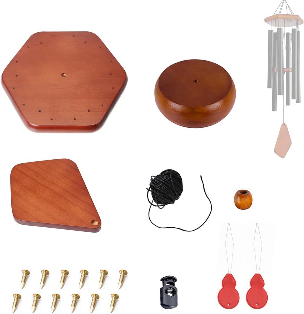 Wind Chime Parts Replacement, 20 PCS Wind Chime Repair Kit Including Hexagon Top, Clapper, Wind Catcher, 16.4FT Nylon Cord, Brass Pin, Wind Chime Supplies for DIY Wind Chimes Making and Restring