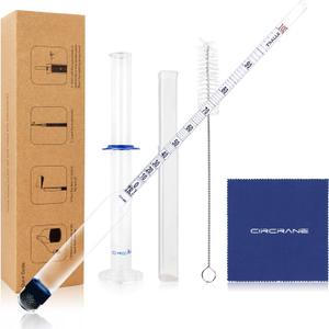 Circrane 0-200 Proof & Tralle Alcohol Hydrometer with Glass Test Jar Kit, Accurate Tester & Glass Cylinder for Liquor, Distilling Moonshine Alcoholometer Set