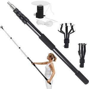 28FT Reach Light Bulb Changer for High Ceilings with 5-20FT Telescopic Extension Pole, Light Bulb Extension Pole Changer with Baskets and Suction Cup for Recessed Lights (Black)