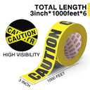 SWRT 6 Rolls Premium Yellow Caution Tape, 3 Inch x 1000FT(Total 6000FT) Bright Hazard Tape with Bold Black Text for Danger Zones/Sporting Events, Construction Tape for Crime Scenes/Halloween Decor