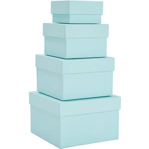 Stockroom Plus Set of 4 Sizes Square Nesting Gift Boxes with Lids for Presents, Stacking Decorative Goodie Box for Holidays, Wedding, Birthday, and Party (Teal)