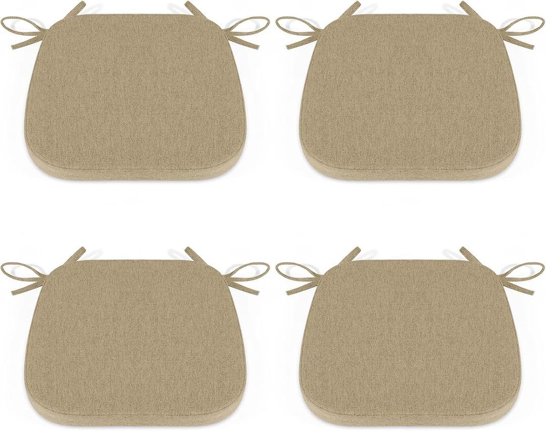 Shinnwa Dining Chair Cushions Set of 4, Non Slip Seat Cushions for Kitchen Chairs with Ties, 4 Pack, 15 x 15.5 inches, Natural Linen