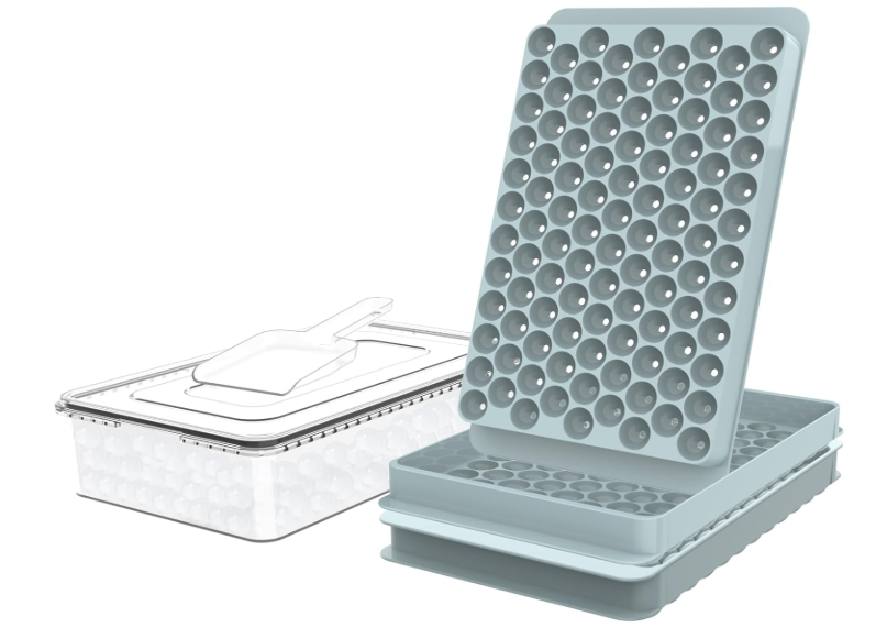 WIBIMEN Mini Ice Cube Trays, 0.55” Tiny Pebble Ice for Iced Coffee & Cocktails, Fast Chill, Easy Twist Release, Stackable with Lid & Storage Bin (2 Pack, Blue)