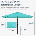 6.5 x 10ft Rectangular Patio Umbrella with Solar Lights, 16 LED Lighted Market Umbrella with Push-Button Tilt and Crank, 6 Sturdy Iron Ribs for Garden, Deck, Pool, Aqua Blue