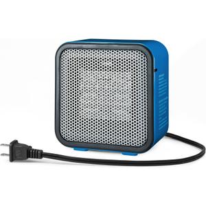 Amazon Basics Ceramic Portable Mini Space Heater for Office Desk, Fast Heating, Efficient, Indoor Use, 500W, With Tip-Over Protection, Lightweight 1.4 lbs, Blue, 5.9 x 3.2 x 6 inches