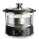 COOK WITH COLOR 3L Glass Mini Low Carb Rice Cooker Holds 2 Cups Raw/Makes 6 Cups Cooked with Auto Lift Filter Basket, Hotpot & Steamer for Rice, Grains, Digital Panel with Keep Warm, Black