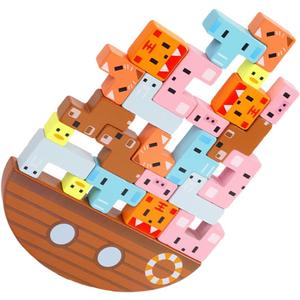 1Set Wooden Balancing Blocks for Early Learning Development Interactive Parent Play with Animal Design for Ages