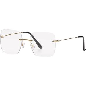 Oversized Square Frameless Reading Glasses for Women, Fashion Large Frameless Metal Readers, Big Borderless Eyewear (Gold-18)