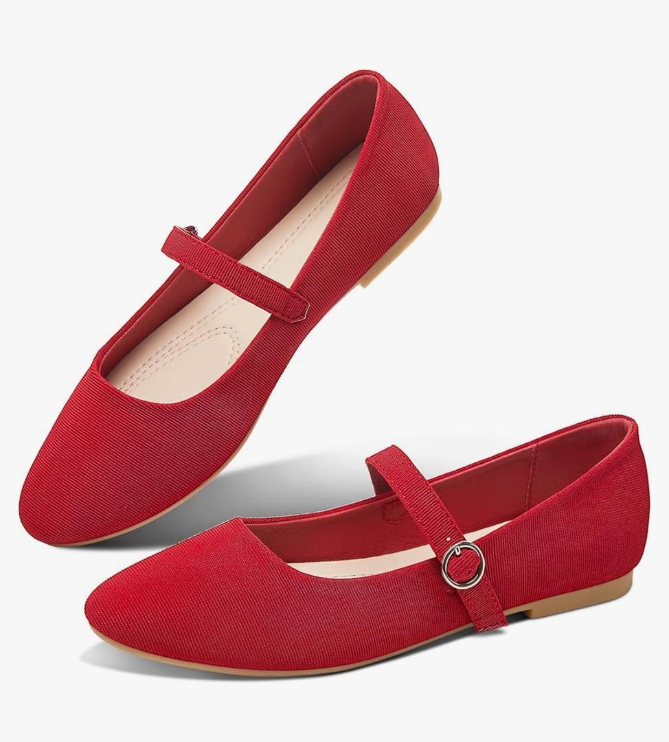 Obtaom Mary Jane Flat Shoes Round Toe Ballet Flats for Women Dressy Fabric Business Flats Comfortable Classic Strap Flats for Office Size 8