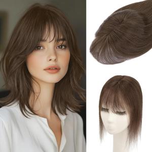 S-noilite Hair Toppers for Women Real Human Hair, 100% Real Human Hair Toppers with Bangs for Women with Thin Hair,2.25"*6" Lace Silk Base 10 inch Natural Brown S-noilite Hair Toppers for Women Real Human Hair, 100% Real Human Hair Toppers with Bangs for Women with Thin Hair,2.25"*6" Lace Silk Base 10 inch Natural Brown