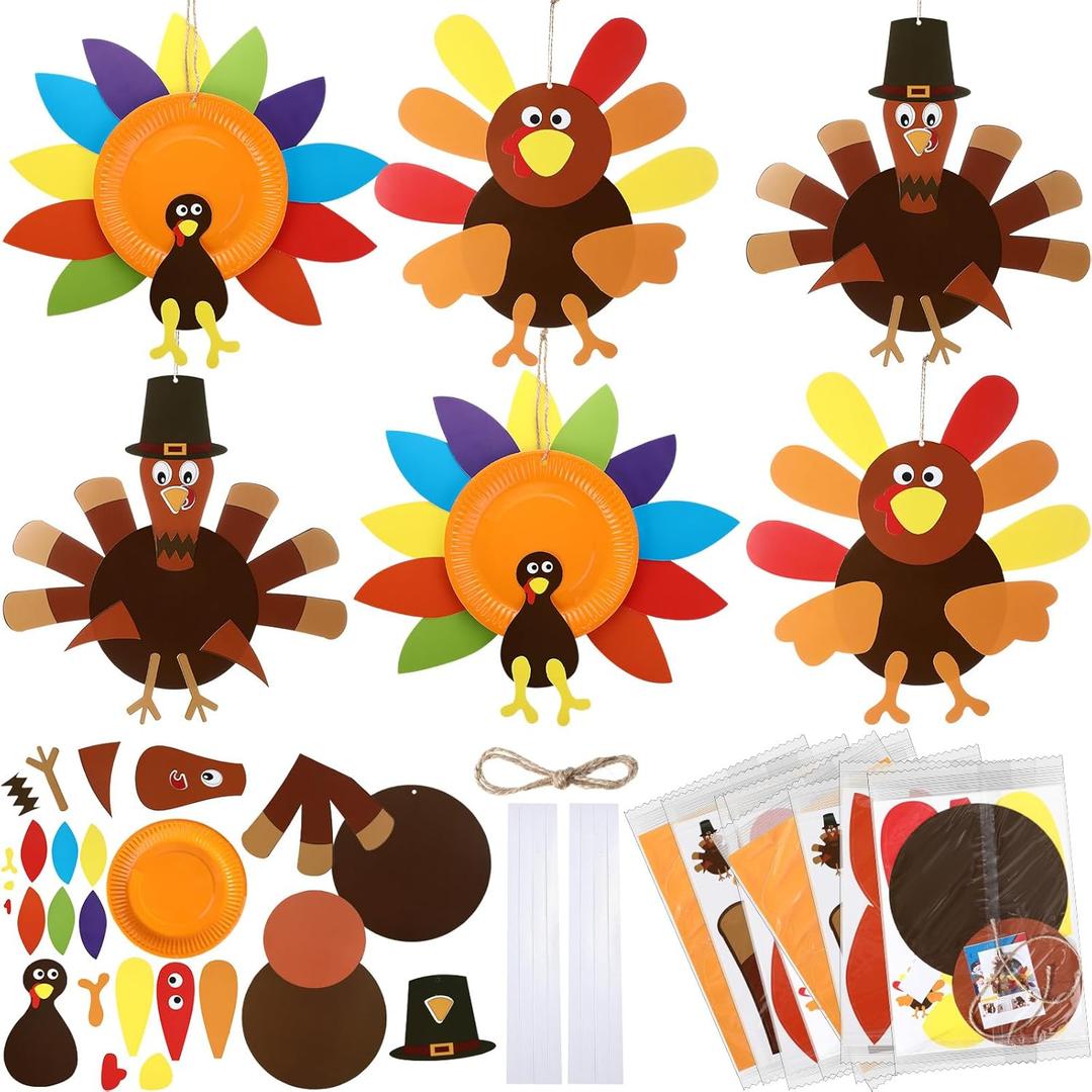 Harloon 6 Set Thanksgiving Turkey Craft Kits DIY Make a Turkey Art 13"-17" Large Thanksgiving Hanging Ornaments Decorations Fall Party Favors