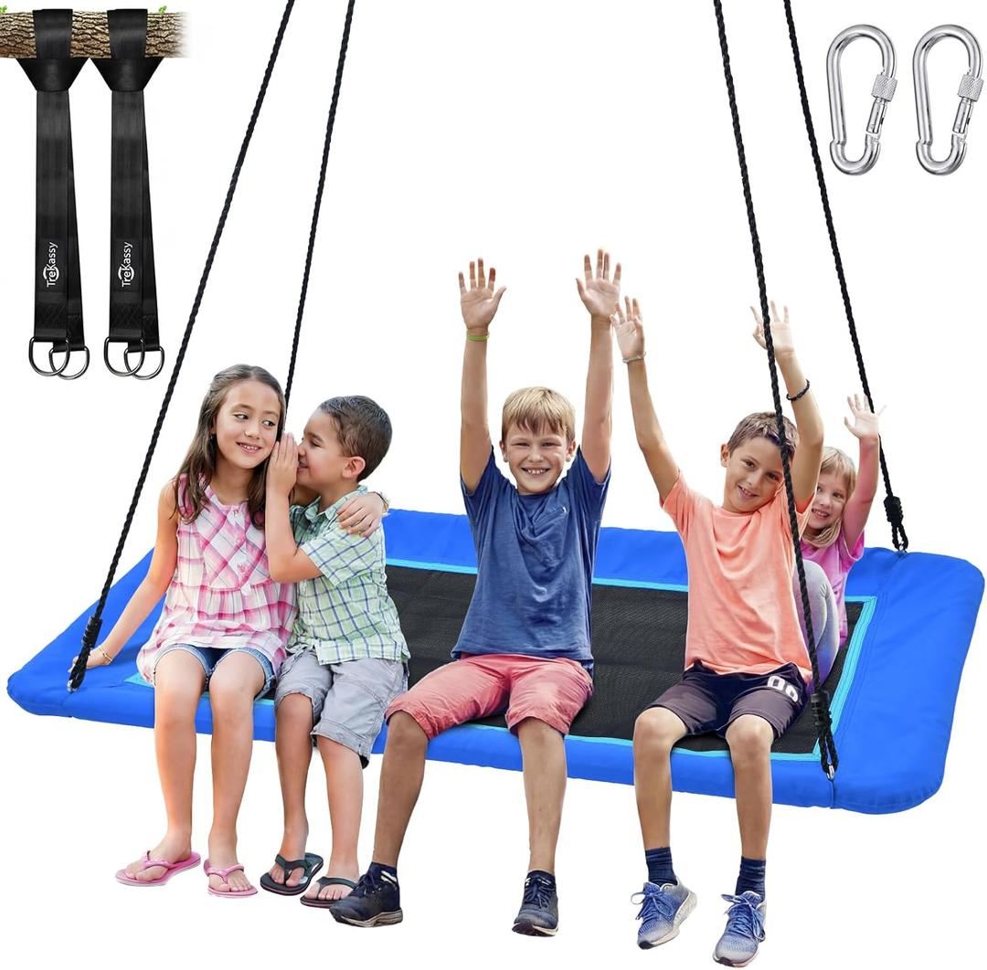 Trekassy 60" Extra Large Rectangle Tree Swing - Heavy Duty 700lb Capacity, Waterproof Platform for Kids & Adults with Complete Installation Kit & 2 Tree Straps - Blue